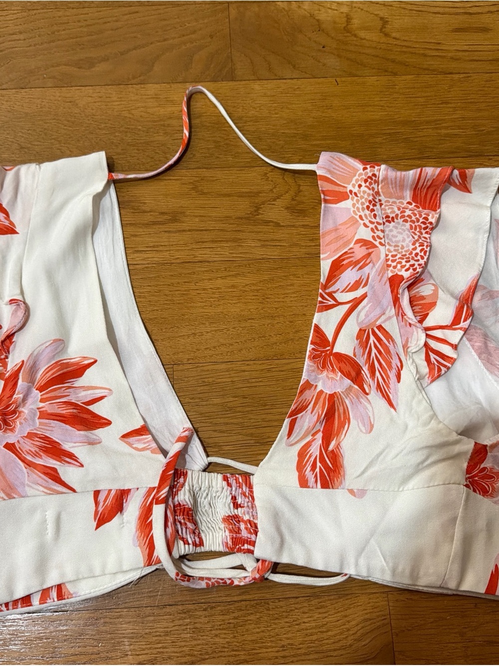 White Crop Top with Red Floral Print